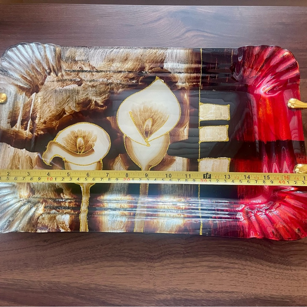 Excellent condition!  Beautiful Glass Serving Tray with Floral Design - Picture 3 of 7